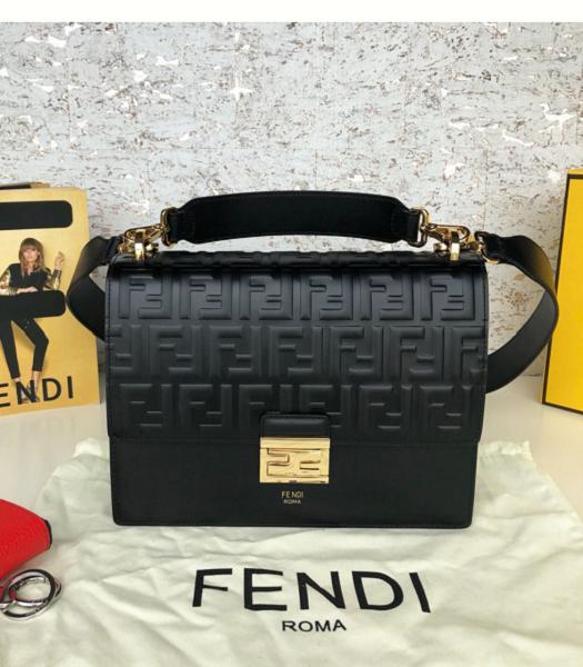 Fendi Kan U FF Black Original Leather 25cm Medium Shoulder Bag