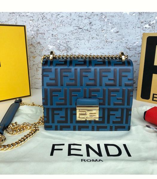 Fendi Kan U FF Blue Original Leather 19cm Small Shoulder Bag