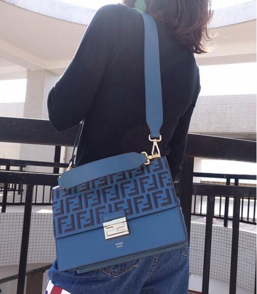 Fendi Kan U FF Blue Original Leather 25cm Medium Shoulder Bag