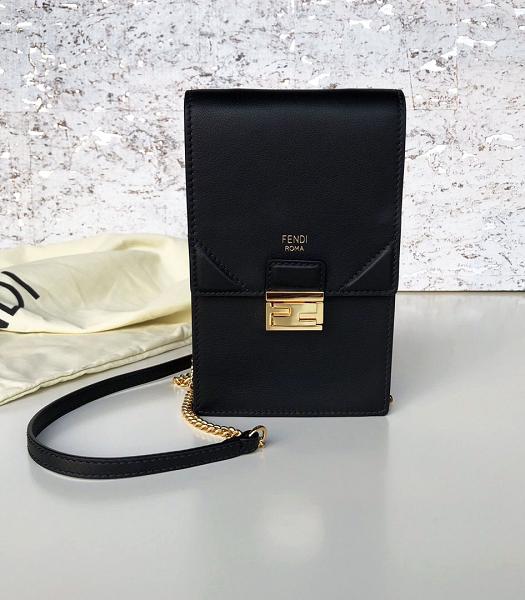 Fendi Kan U Vertical Wallet On Chain Black Leather Mini Bag