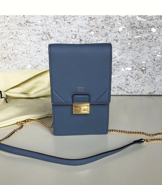Fendi Kan U Vertical Wallet On Chain Blue Leather Mini Bag