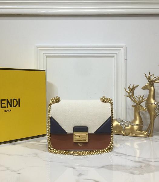 Fendi Kan U White Fabric With Brown Calfskin Leather Small Shoulder Bag