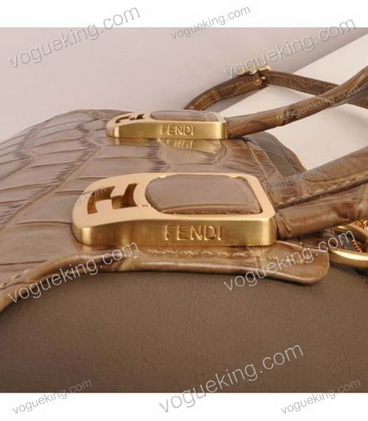 Fendi Khaki Croc Leather With Ferrari Leather Tote Bag-5
