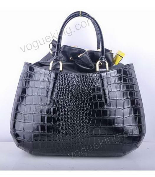 Fendi Large Black Croc Veins Leather Tote Bag-2
