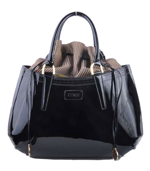 Fendi Large Black Patent Leather Tote Bag