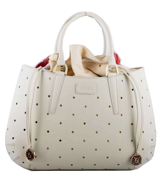 Fendi Large Offwhite Perforate Leather Tote Bag