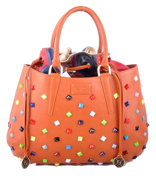 Fendi Large Orange Jeweled Multicolor Leather Tote Bag