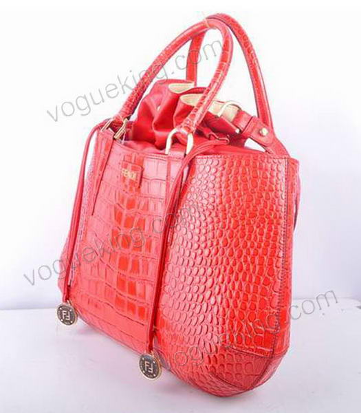 Fendi Large Red Croc Veins Leather Tote Bag-1