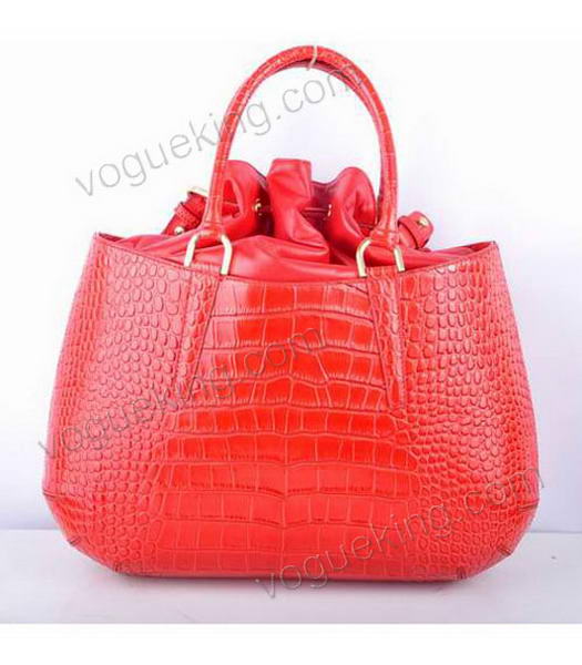 Fendi Large Red Croc Veins Leather Tote Bag-2