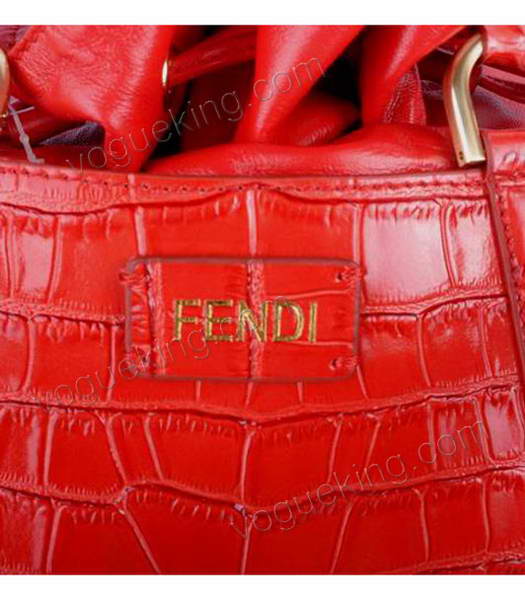 Fendi Large Red Croc Veins Leather Tote Bag-4