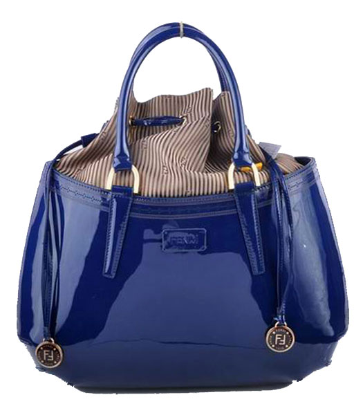 Fendi Large Sapphire Blue Patent Leather Tote Bag