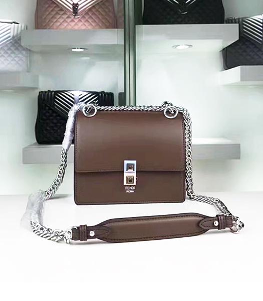 Fendi Latest Coffee Leather Chains Shoulder Bag