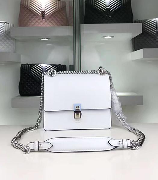Fendi Latest White Leather Chains Shoulder Bag