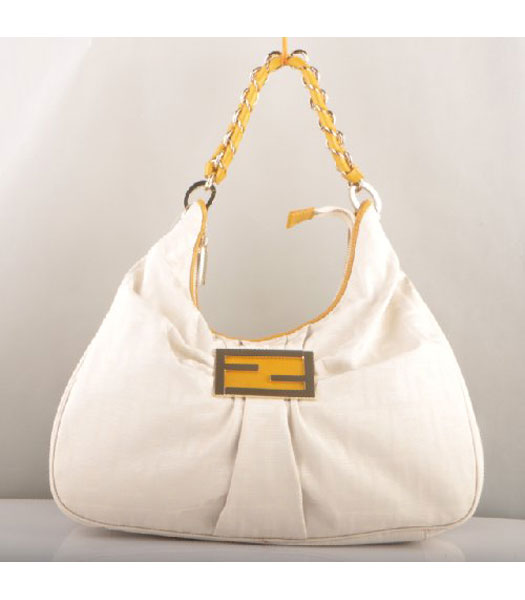 Fendi Leather F Canvas Tote Shoulder Bag with Yellow Oil Leather Trim