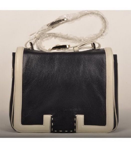 Fendi Leather Messenger Bag Black with White