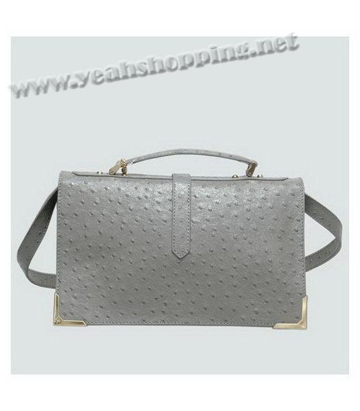 Fendi Leather Messenger Bag Grey Ostrich Veins-2