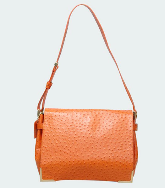 Fendi Leather Messenger Bag Orange Ostrich Veins