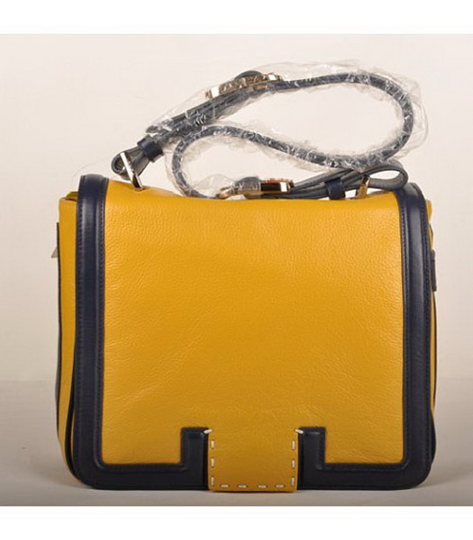 Fendi Leather Messenger Bag Yellow with blue 