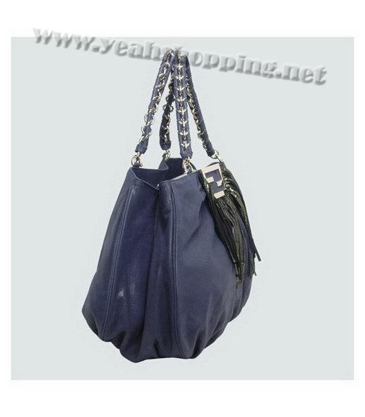 Fendi Leather Tote Bag Blue with Blue Tassel-1