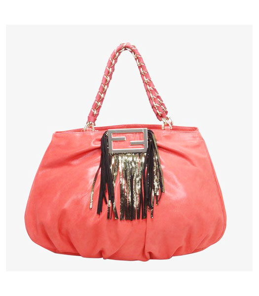 Fendi Leather Tote Bag Red with Black Tassel