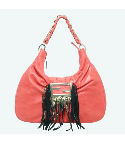 Fendi Leather Tote Bag Red with Black Tassel