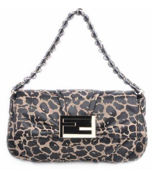 Fendi Leopard Fabric with Black Patent Leather Tote Shoulder