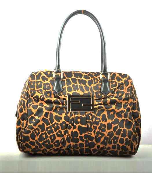 Fendi Leopard Print Fabric with Black Leather Handbag