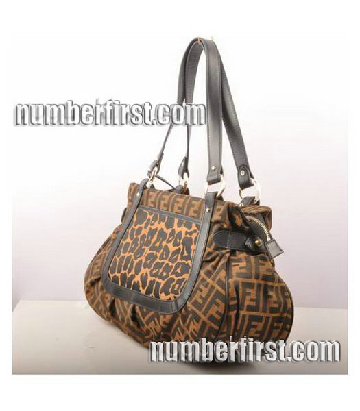 Fendi Leopard Print Fabric with Black Leather Tote Bag-1