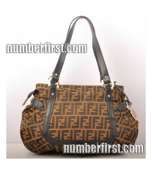 Fendi Leopard Print Fabric with Black Leather Tote Bag-2