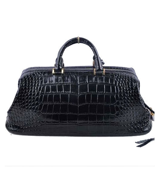 Fendi Long Frame Tote Bag With Black Croc Veins Leather