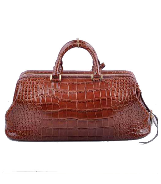 Fendi Long Frame Tote Bag With Coffee Croc Veins Leather