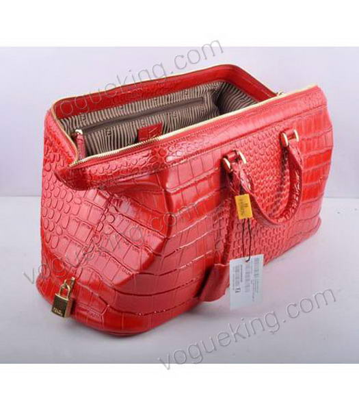 Fendi Long Frame Tote Bag With Red Croc Veins Leather-5