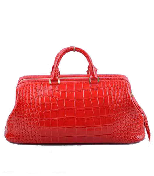 Fendi Long Frame Tote Bag With Red Croc Veins Leather