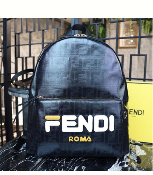 Fendi Mania Print Canvas With Black Leather 32cm Medium Backpack