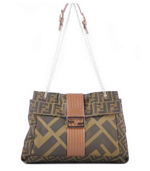 Fendi Maxi Baguette Shoulder Bag F Fabric with Earth Yellow Leather