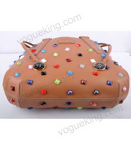 Fendi Medium Apricot Jeweled Multicolor Leather Tote Bag-4