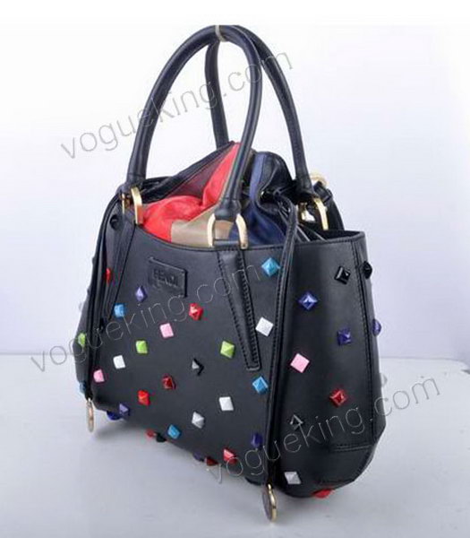 Fendi Medium Black Jeweled Multicolor Leather Tote Bag-1