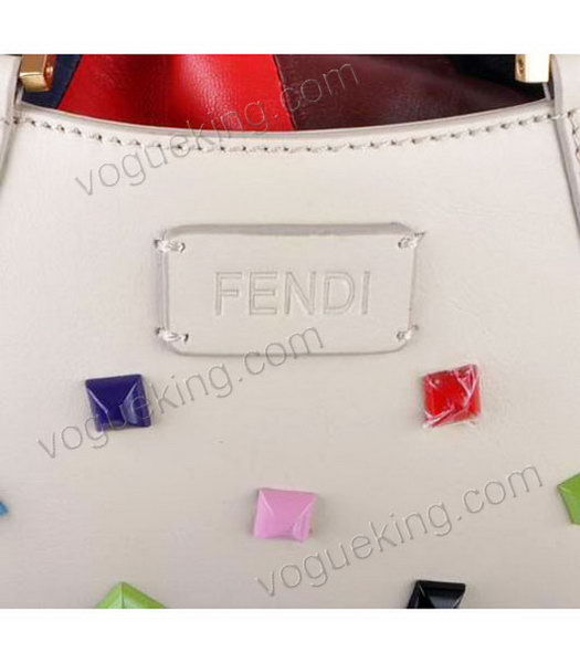 Fendi Medium Offwhite Jeweled Multicolor Leather Tote Bag-6