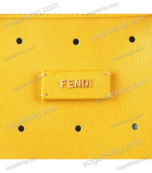 Fendi Medium Shopping Bag Yellow Calfskin Leather Covered By Holes-4