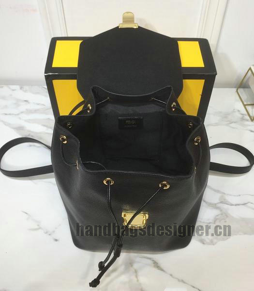 Fendi Metal Handle Black Calfskin Leather Backpack-1