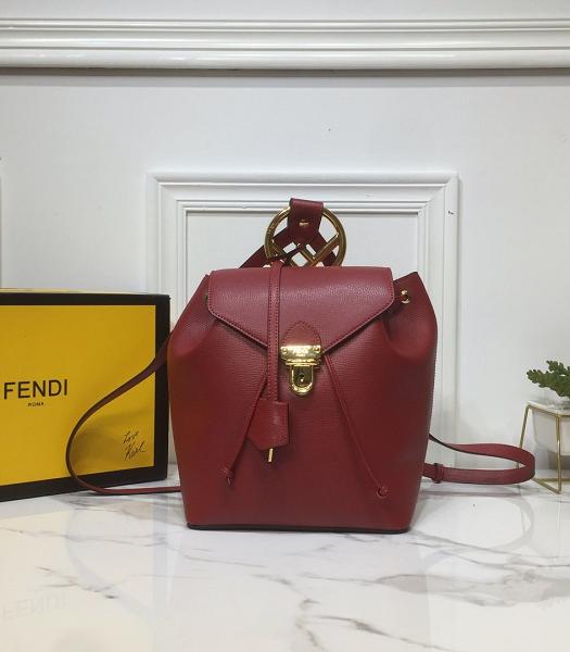 Fendi Metal Handle Red Calfskin Leather Backpack