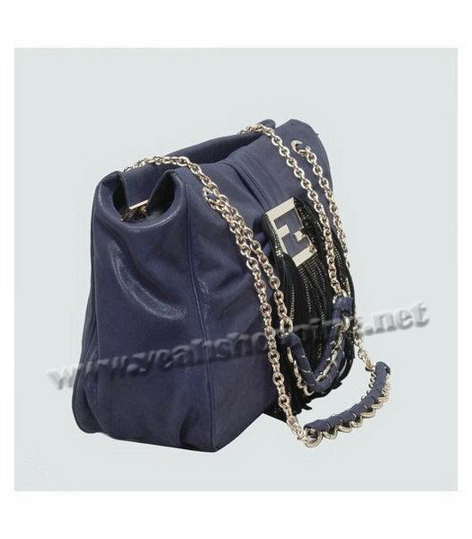 Fendi Mia Zucca Logo Leather Shoulder Bag Blue Leather-1