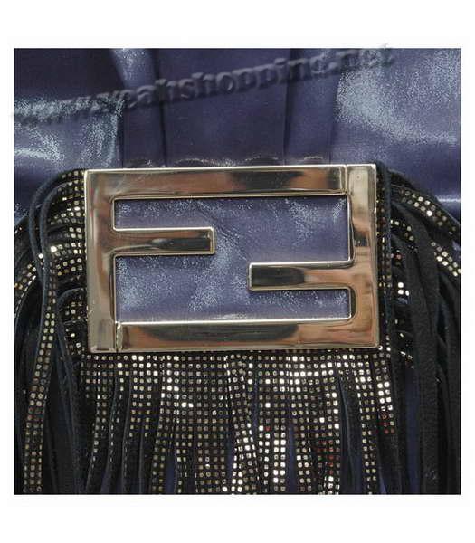 Fendi Mia Zucca Logo Leather Shoulder Bag Blue Leather-4