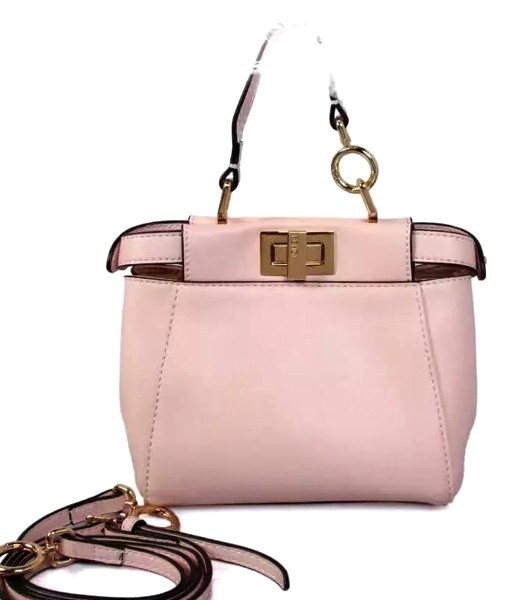 Fendi Micro Peekaboo Pink Leather Small Tote Bag Golden Metal