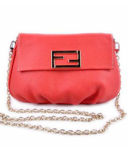 Fendi Mini Pouch Light Red Calfskin Leather Handbag