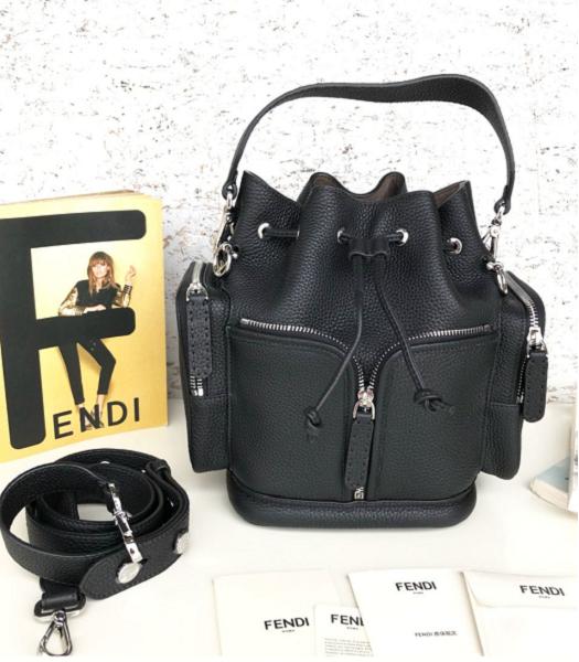 Fendi Mon Tresor Black Original Litchi Leather Bucket Bag