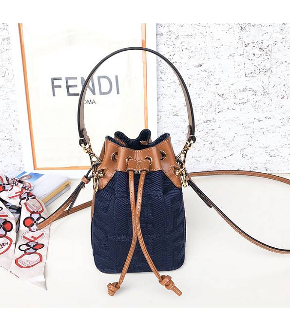 Fendi Mon Tresor Blue Denim With Brown Original Leather 12cm Mini Bucket Bag