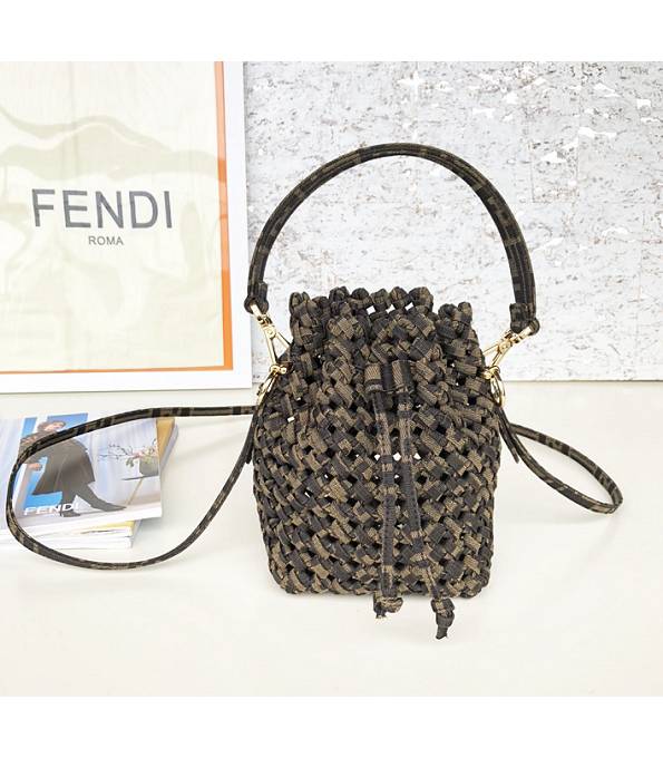 Fendi Mon Tresor Coffee Original Weave Jacquard Fabric Interlace Mini Bucket Bag