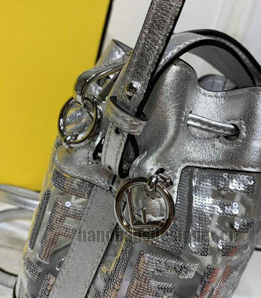 Fendi Mon Tresor FF Silver Lambskin Leather Small Bucket Bag-1