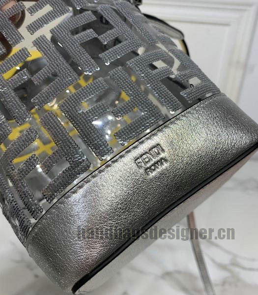 Fendi Mon Tresor FF Silver Lambskin Leather Small Bucket Bag-3